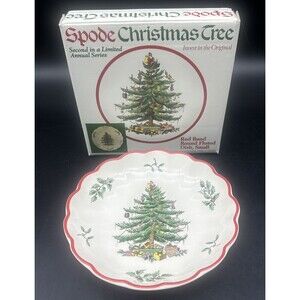 Spode Christmas Tree RED Band Round Fluted Dish 2nd Limited Annual Series 5”